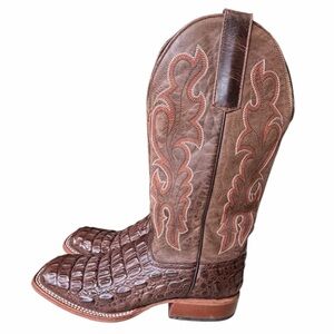 Horse Power by Anderson Bean Brown Square Toe Nile Croc Boots, M 5 / W 6.5